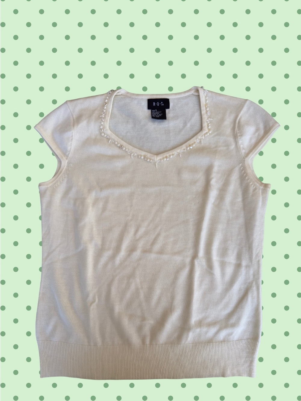 RQT Y2K Pearl Beaded Ivory Knit Top Size Small Coquette